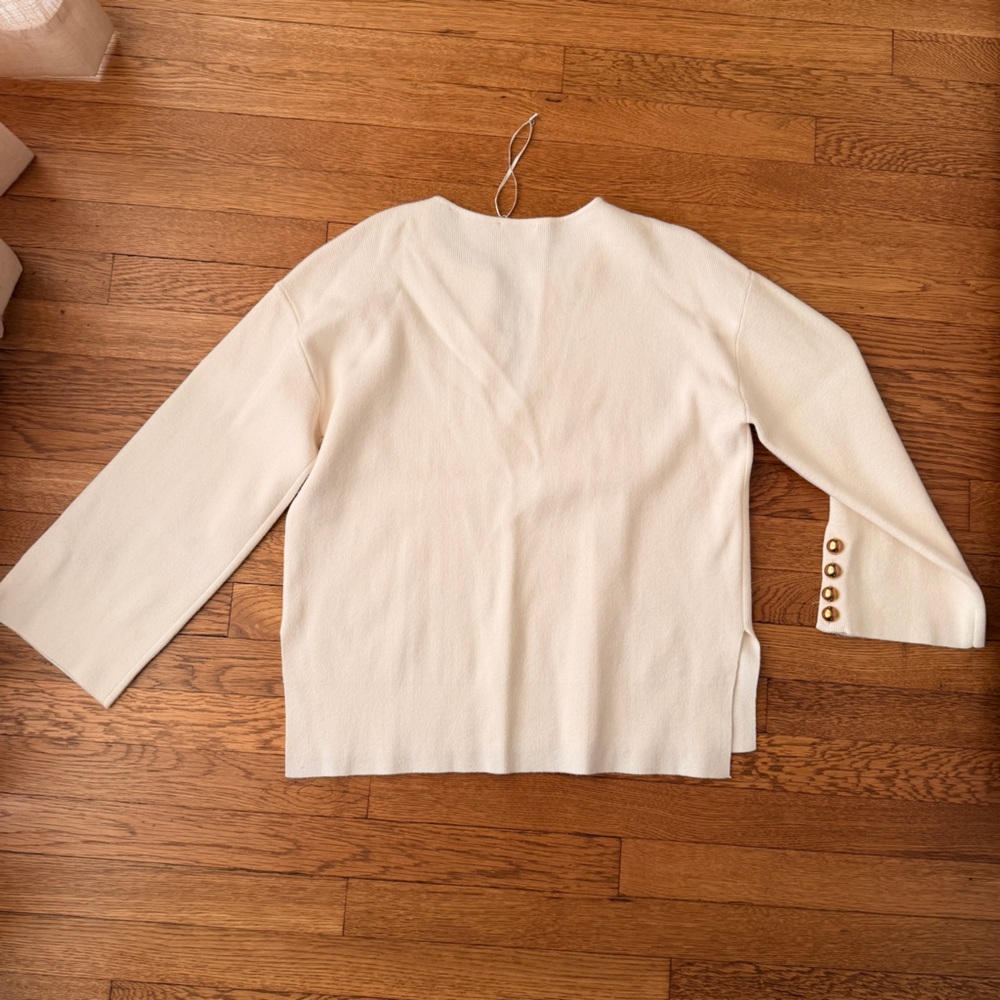Cream Knit Split-Neck Sweater With Button Cuff De… - image 7